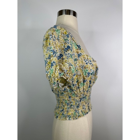 Sky & Sparrow Floral Print Sweetheart Neckline Ribbed Cap Sleeves Crop Top - Picture 3 of 11